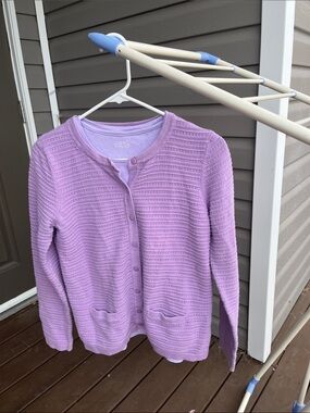 Women's small 100% Organic cotton Button-Front Cardigan. Lilac purple lavendar